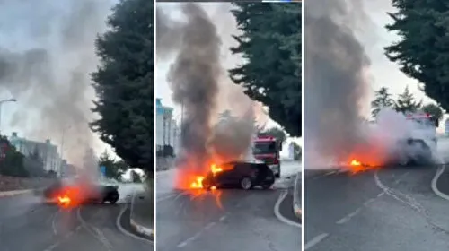 Pendik'te seyir halindeki otomobil alev alev yandı 